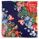 GG Flora Print Wool Foulard Navy - Gucci