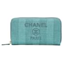 Carteira Continental Chanel Blue Tweed Deauville