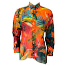 Ralph Lauren Collection Blouse en lin à imprimé tropical multicolore orange - Autre Marque