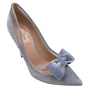 Valentino Light Blue Velvet and PVC Pointed Toe Dollybow Pumps - Autre Marque