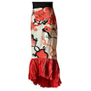 ROBERTO CAVALLI patterned mermaid skirt with white background and red-black colors, - Roberto Cavalli