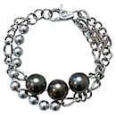 scarce, DOLCE & GABBANA steel lined chain bracelet with anthracite gray pearls - Dolce & Gabbana