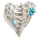 Christian lacroix brooch 99A metal silver turquoise heart - Christian Lacroix