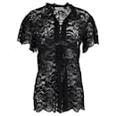 Paco Rabanne Floral Lace Short-Sleeve Top in Black Polyamide