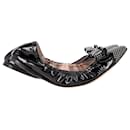 Miu Miu Embellished Bow Scrunch Ballet Flats in Black Patent Leather