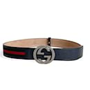Gucci Gucci Web palladium belt in blue leather and canvas