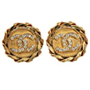 Chanel Gold CC Rhinestone Clip on Earrings