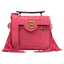 Balmain Pink Fringed Embossed Suede B-Buzz 23 Handle bag