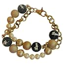 Bracelet doublé DOLCE & GABBANA en chaîne dorée, Perles blanches, or et noir - Dolce & Gabbana