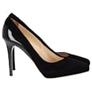Jimmy Choo Rudy Platform Pumps in Black Suede and Patent Leather