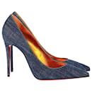 Christian Louboutin Kate 100 Pointed-Toe Pumps in Blue Denim
