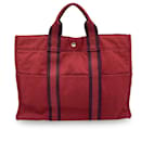 Hermes Paris Vintage rote Leinwand Baumwolle Fourre Tout MM Bag Tote - Hermès