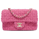 Bolso con solapa de tweed rectangular mini clásico rosa de Chanel