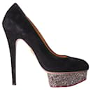 Black Suede Sequins Pumps - Charlotte Olympia