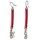 DOLCE & GABBANA earrings in steel and red leather with “croco” print, - Dolce & Gabbana