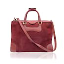 Vintage Burgundy Suede and Leather Satchel Tote with Strap - Gucci