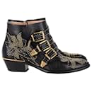 Chloé Susanna Studded Buckled Ankle Boots in Black Leather