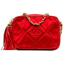 Chanel Rote Umhängetasche aus Satin mit CC-Kette