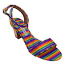 Tabitha Simmons Rainbow Multi Ankle Strap Cork Heel Sandals - Autre Marque