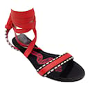 ALAÏA Red / Black Mon Coeur Leather Ankle Wrap Flat Sandals - Autre Marque