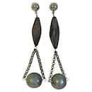 DOLCE & GABBANA steel pendant earrings with anthracite gray semiprecious stones - Dolce & Gabbana