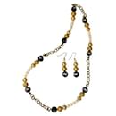 DOLCE & GABBANA set of golden steel necklace and earrings with white pearls, gold and black - Dolce & Gabbana