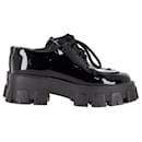 Prada Monolith Platform Derby Shoes in Black Patent Leather