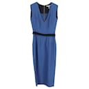 Victoria Beckham V-Neck Belted Midi Dress in Blue Polyester