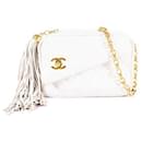 Chanel White CC Lambskin Tassel Crossbody Bag