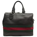 GUCCI WEB DUFFLE BAG TRAVEL BAG 245075 TRAVEL BROWN LEATHER HAND LUGGAGE - Gucci