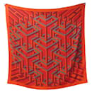HERMES CUBE ORIGNY CHALE IN RED SILK CASHMERE SQUARE 140 CASHMERE SHAWL - Hermès