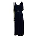 Navy blue chiffon and satin evening gown, Embellished - Jenny Packham
