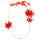 Orange Necklace with Faux Pearls and Plastic Flowers - Lanvin