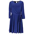 Tommy Hilfiger Damen-Kleid mit drei Viertelärmeln und ausgestelltem Schnitt aus blauem Polyester