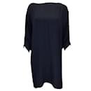 Stella McCartney Navy Blue Short Sleeved Silk Crepe Dress - Autre Marque