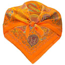 Hermes Bufanda de sarga de seda cuadrada estampada L'Arbre de Vie naranja multicolor - Autre Marque