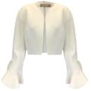 Michael Kors Collection Ivory Ruffled Cropped Wool Jacket - Autre Marque