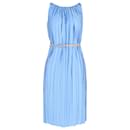 Nina Ricci Pleated Belted Dress in Blue Viscose