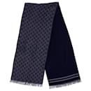 Gucci Fringed Logo Scarf in Navy Blue Cotton