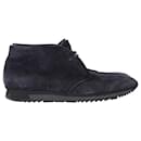 Prada Lace-Up Boots in Navy Blue Suede