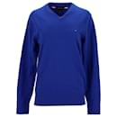 Tommy Hilfiger Weicher Herrenpullover mit V-Ausschnitt aus blauem Nylon