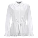 Tommy Hilfiger Damen-Bluse mit gewelltem Lochmuster aus weißer Baumwolle