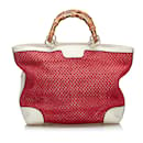 Rote Gucci mittelgroße Shopper-Tasche aus Raffiabast-Bambus