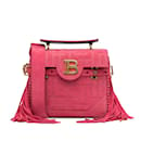 Pink Balmain Fringed Embossed Suede B-Buzz 23 Handle Bag Satchel