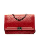Red Chanel Lambskin Boy Wallet On Chain Crossbody Bag