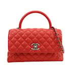 Bolso satchel rojo con asa de coco y caviar pequeño de Chanel