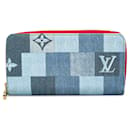 Blue Louis Vuitton Monogram Denim Patchwork Zippy Long Wallet