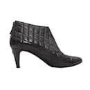 Black Chanel Quilted Leather Cap-Toe Ankle Boots FR 40
