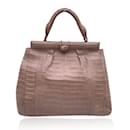 Taupe Beige Leather Satchel Handbag Top Handle Bag - Autre Marque