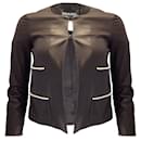 Chanel Brown Pearl Embellished Silk Lined Lambskin Leather Jacket - Autre Marque